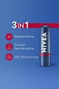 NIVEA Renkli Dudak Bakım Kremi,Kırmızı,4,8gr,Nemlendirme,SPF30,Doğal Yağlar,E Vitamini,Dudak ve Yanak İçin