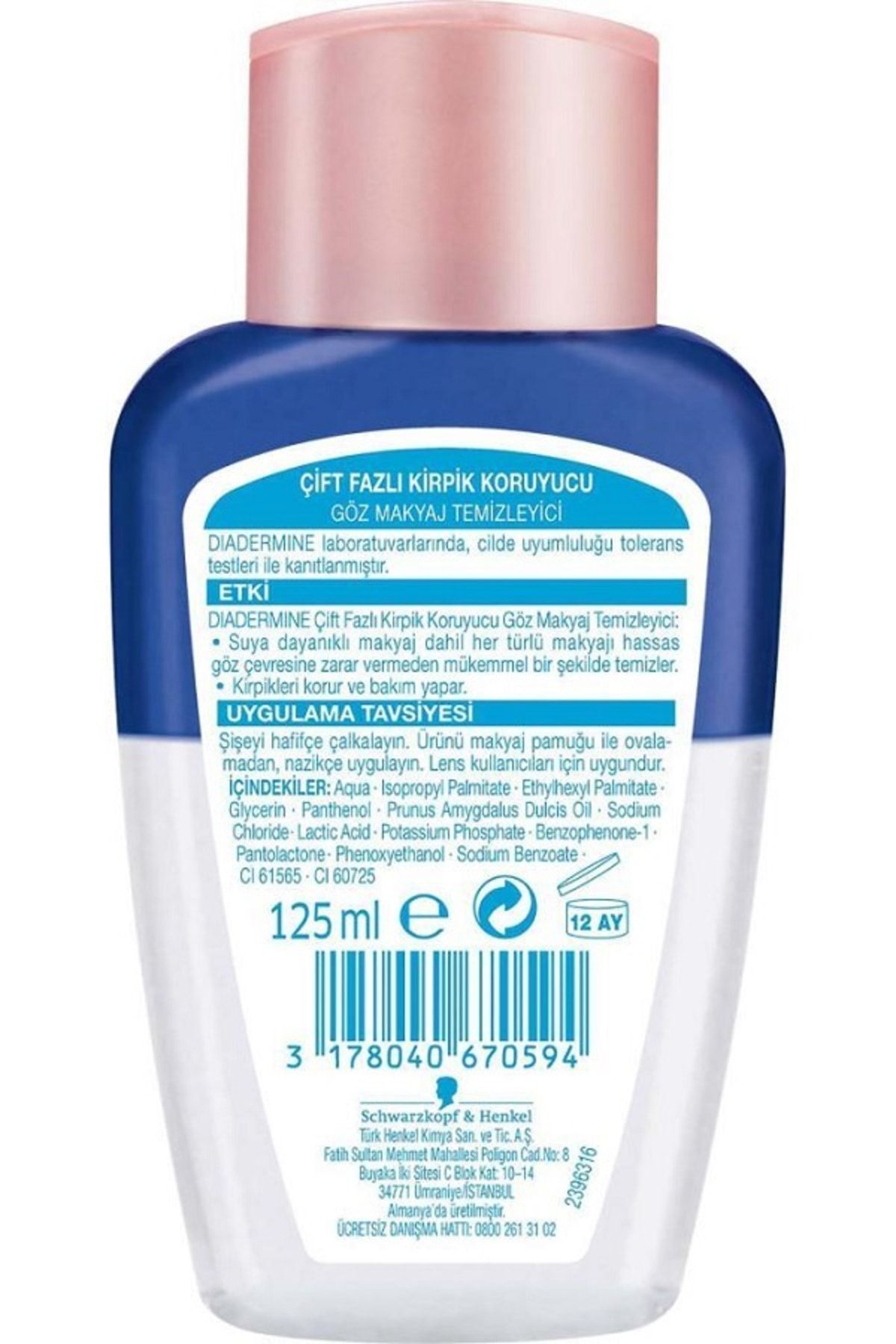 Diadermine Çift Fazlı Kirpik Koruyucu Göz Makyaj Temizleyici 125 ml