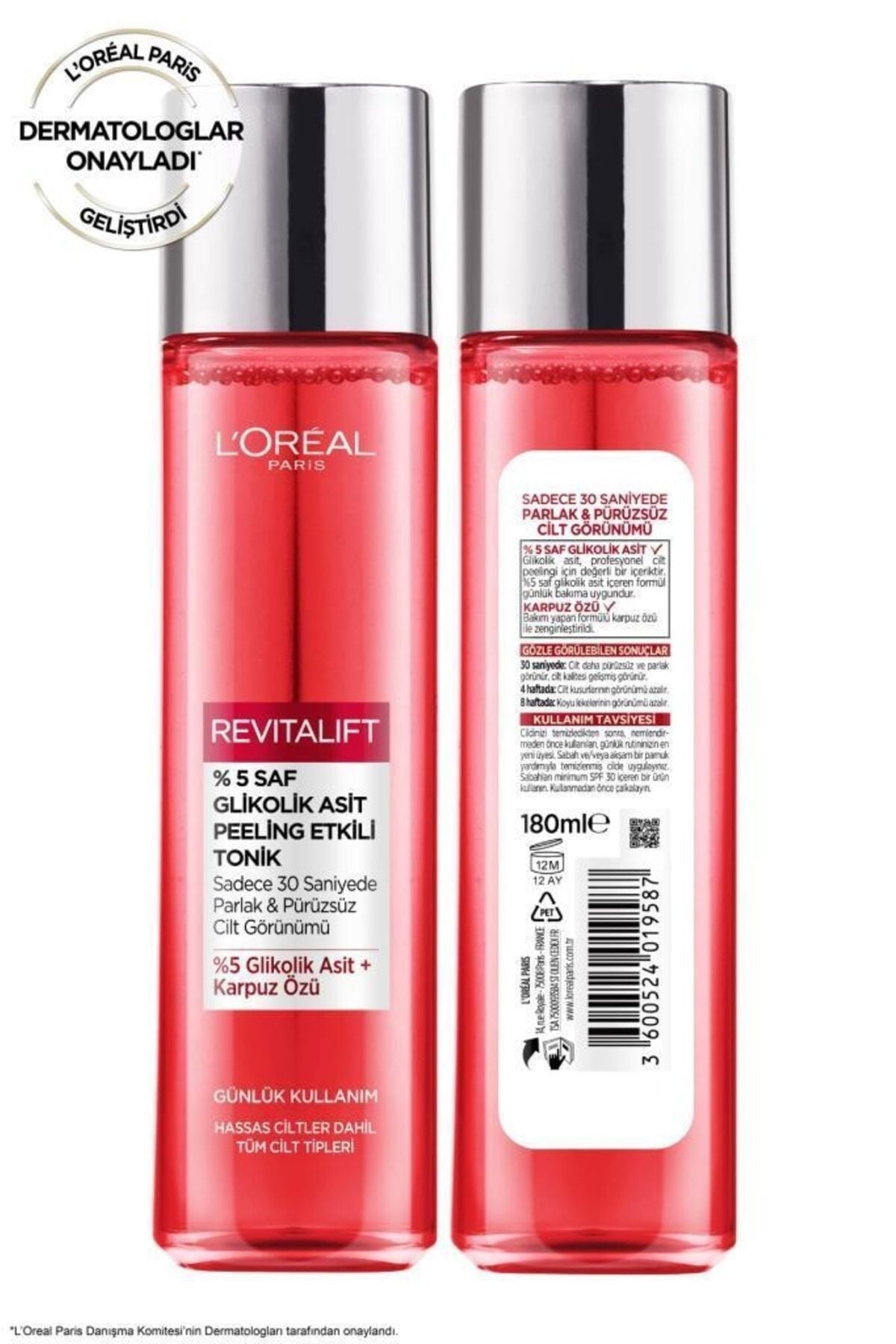 L'Oreal Paris Revitalift Parlak&pürüzsüz, Koyu Leke Karşıtı Peeling Etkili Tonik, %5 Saf Glikolik Asit 180 ml