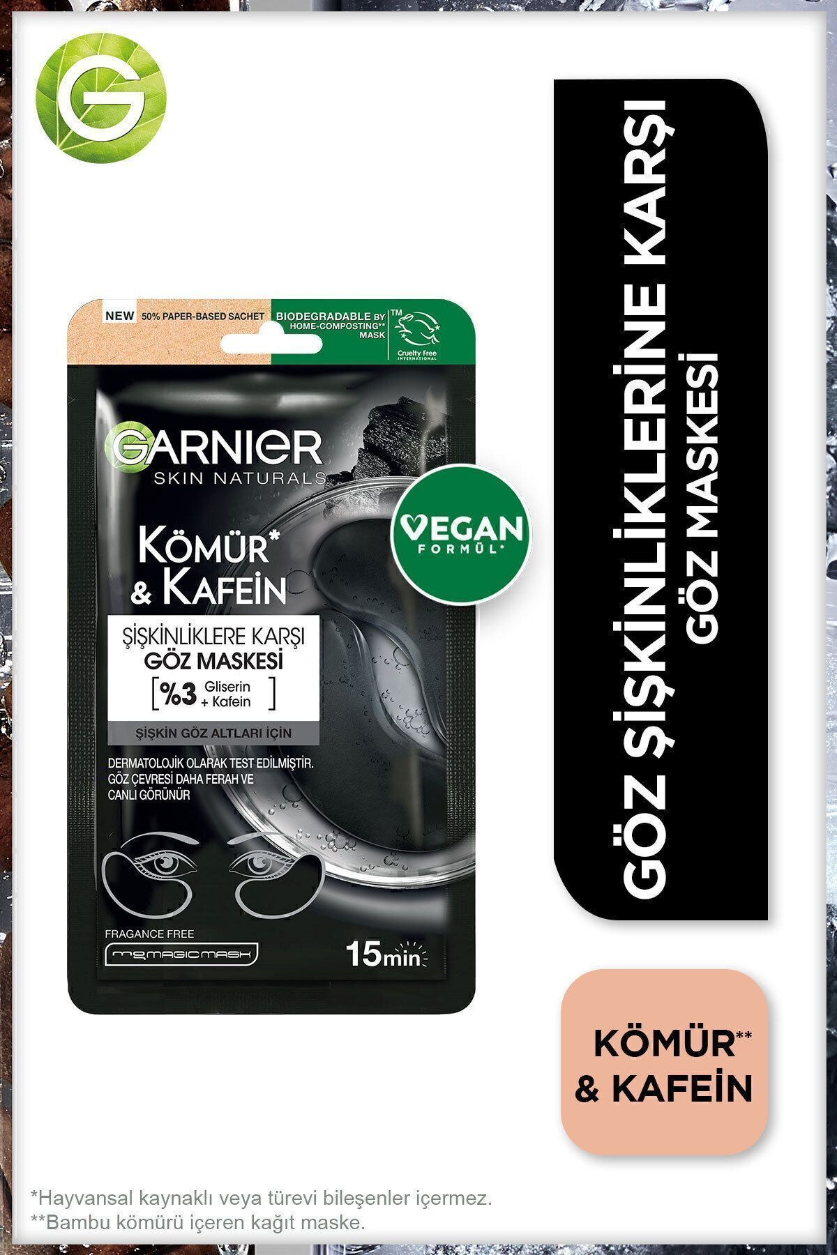 Göz Maskesi - Göz Şişkinliklerine Karşı Kömür Göz Maskesi Vegan (Gliserin + Kafein)