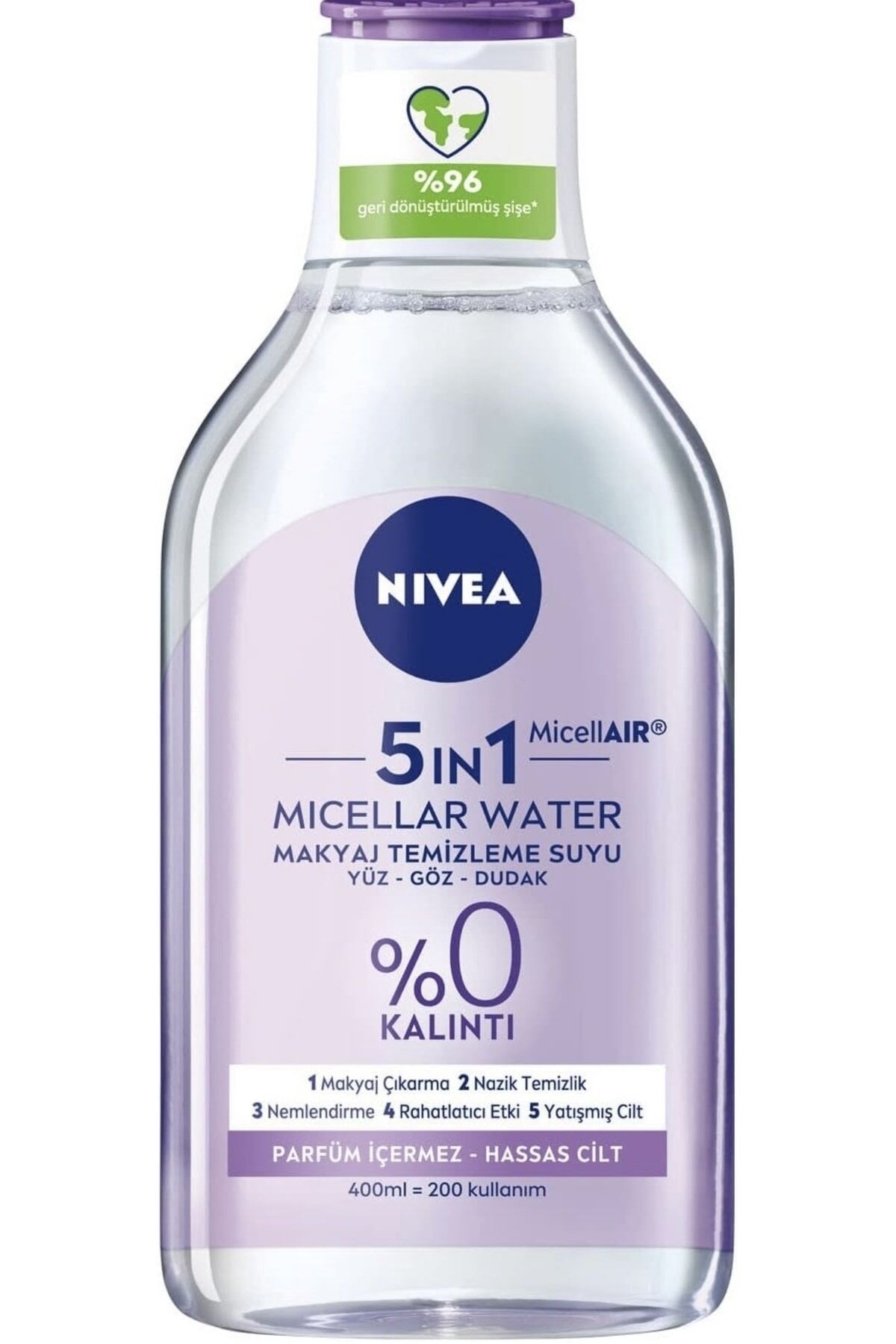 NIVEA 5in1 Yatıştırıcı Micellar Makyaj Temizleme Suyu Hassas Ciltler, 400 ml, Yüz Temizleyici