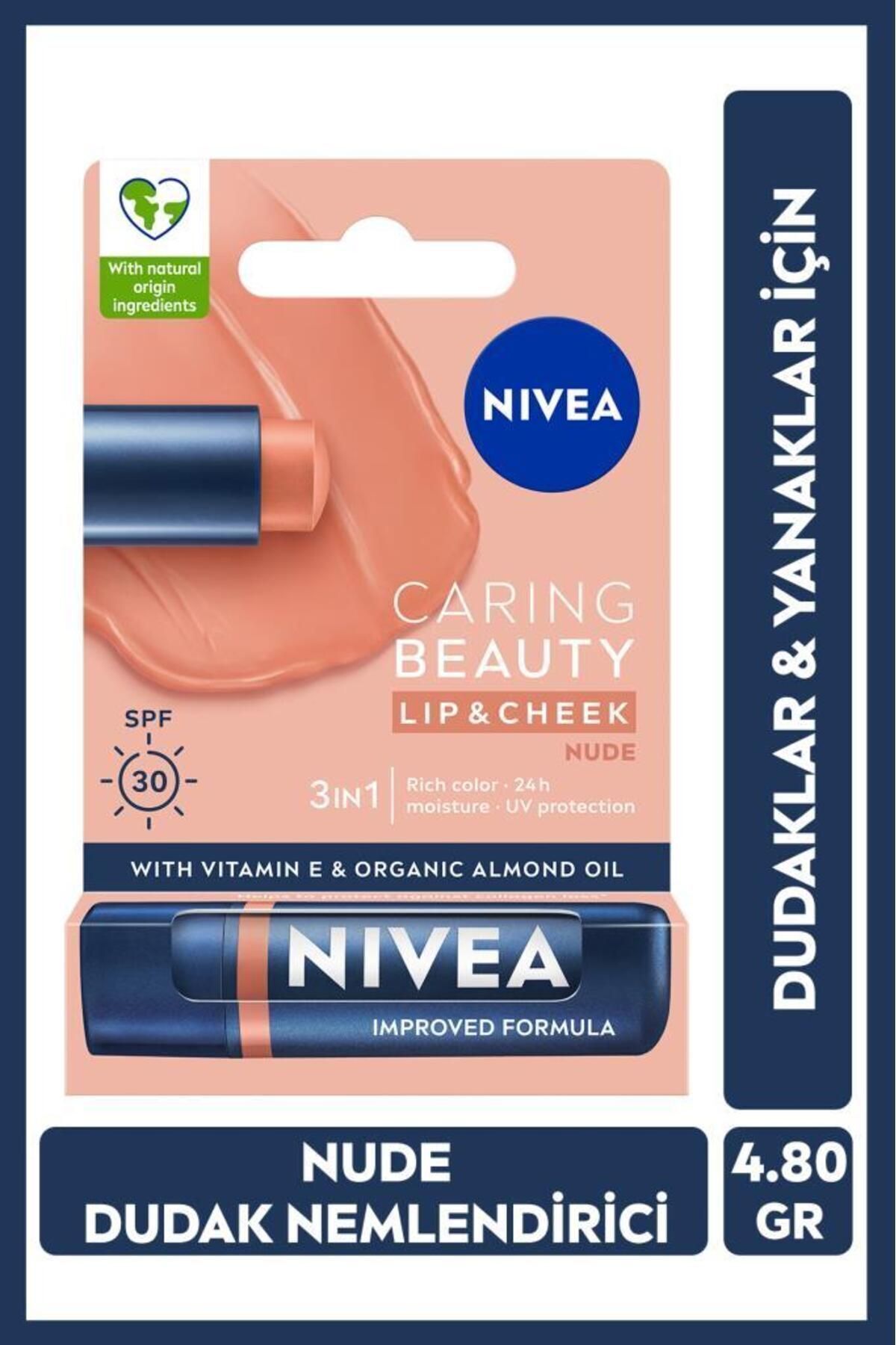NIVEA Renkli Dudak Bakım Kremi,Nude,4,8gr,Nemlendirme,SPF30,Doğal Yağlar,E Vitamini,Dudak ve Yanak