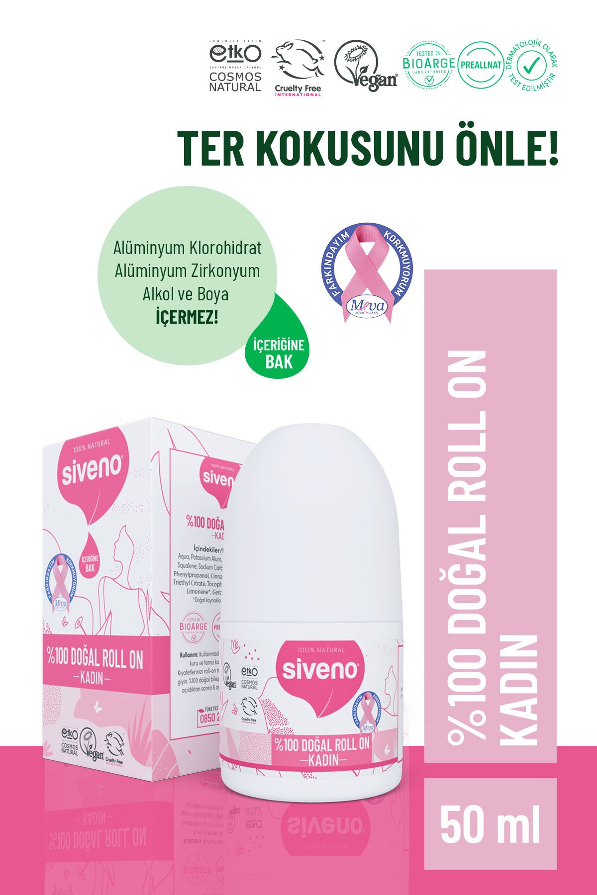 %100 Doğal Roll On Kadın Deodorant Ter Kokusu Önleyici Bitkisel Leke Bırakmayan Vegan 50 ml