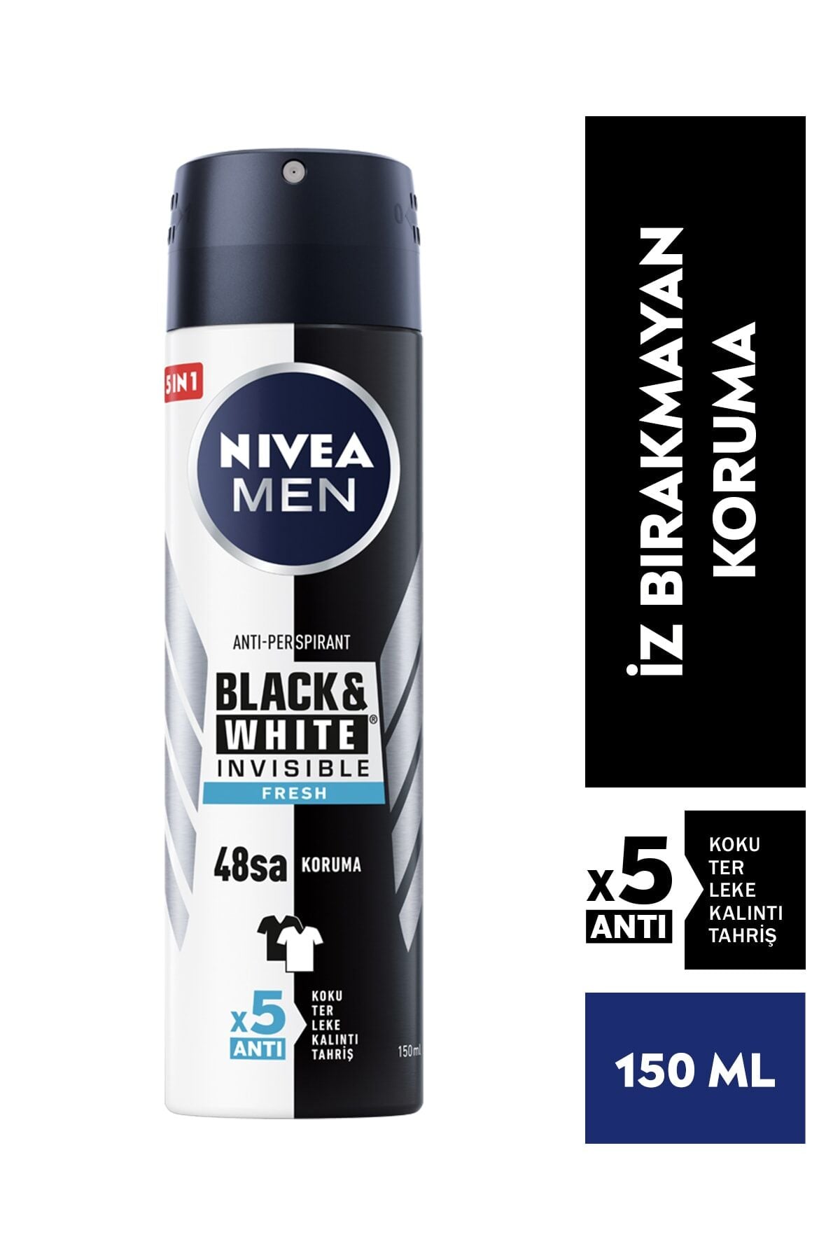 Nivea Men Erkek Sprey Deodorant Black&white Invisible Fresh 150ml,48 Saat Anti-perspirant Koruma