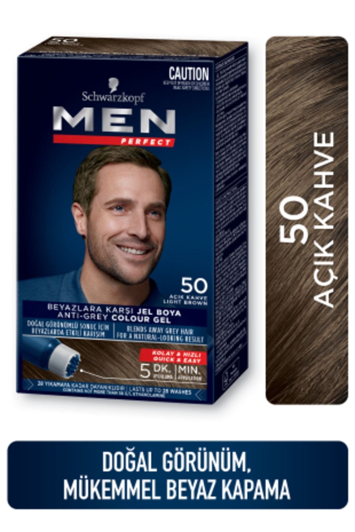 Schwarzkopf Men Perfect Saç Boyası 50- Açık Kahve -Kolay ve Hızlı Beyaz Kapama