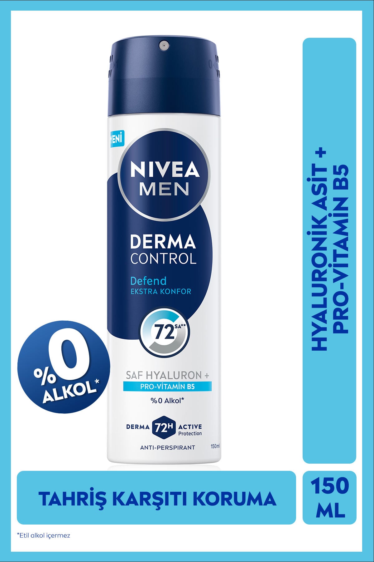 MEN Erkek Sprey Deodorant Derma Control Defend 150ml,Hyaluron,Pro Vitamin B5,72 Saat Anti-perspirant